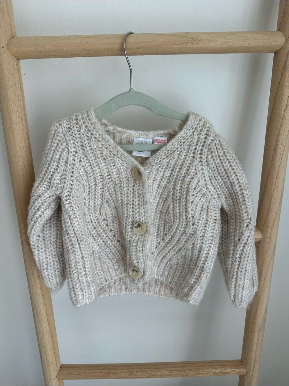 Zara Baby Neutral Marled Knit Cardigan in Cream and Light Beige